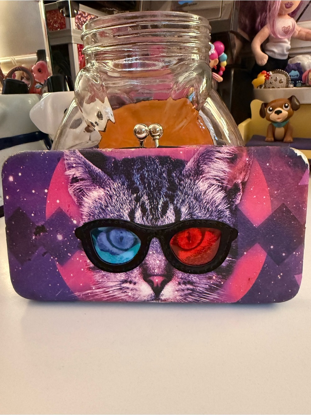 Source Unknown Purple Cat Print Wallet with 3D Red & Blue Lens Glasses